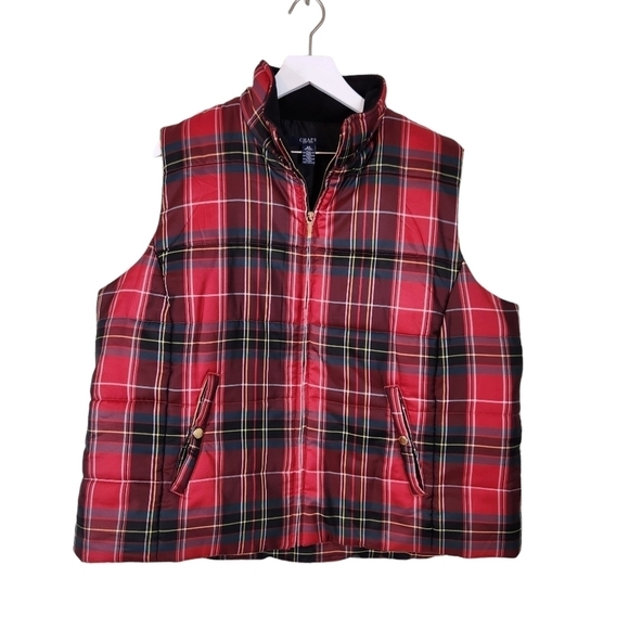 Chaps Check Plaid Puffer Vest Front Full Zip Winter Jacket,  sz 2XL - Picture 1 of 4